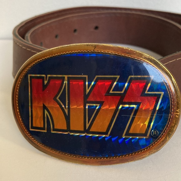 Vintage 1977 Kiss Logo Pacifica Prism Belt Buckle Belt - Picture 2 of 11